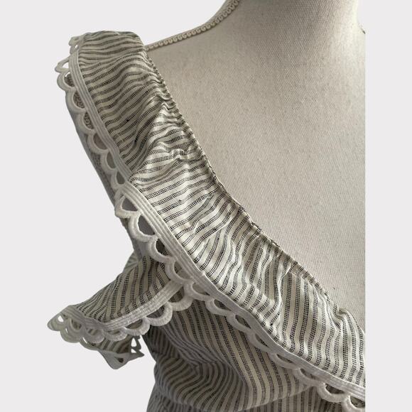 Stevie May Elm Pantsuit 100% Linen Wide Leg Jumpsuit Pin Stripe Eyelet Trim L - Picture 4 of 11